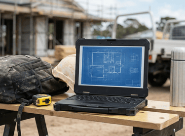 Laptop for construction and trade admin with remote access, secure logins, and fast device replaceme