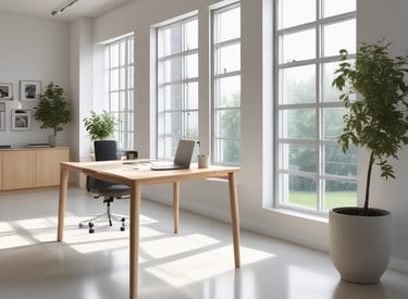 A warm, professional lawyer consulting with a client in a modern office setting.