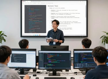 A sleek, minimalist office space with sunlight streaming through large windows, featuring a team collaborating on digital strategy around a modern table.