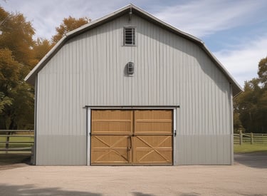 A freshly built wooden pole barn standing tall on a sunny day.