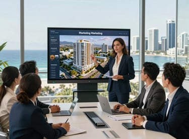 Marketing team presenting a property project to investors.