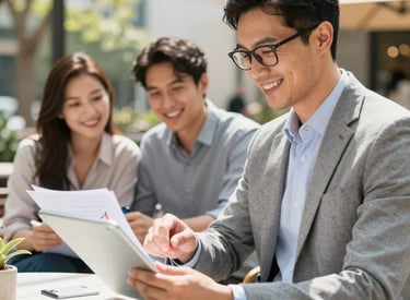 A professional reviewing detailed financial documents and charts in a quiet office.