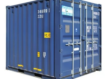 a blue container container with a clock on it