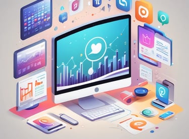 A vibrant workspace showing a team analyzing digital marketing data on multiple screens.