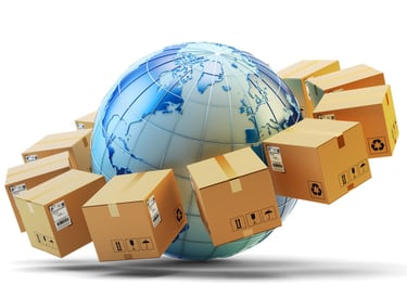 Globe with Shipping Boxes Attached