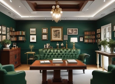 A modern living room designed with sleek furniture and warm lighting.