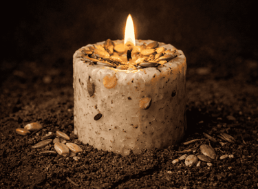 vela encendida con semillas