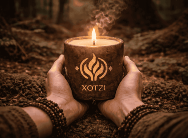 vela sostenida por manos en bosque