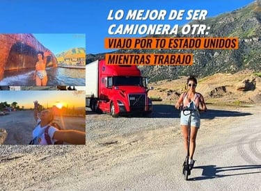 camionera en una aventura frente a su camion