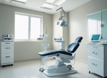 A professional appraiser carefully inspecting advanced medical equipment in a bright hospital setting.