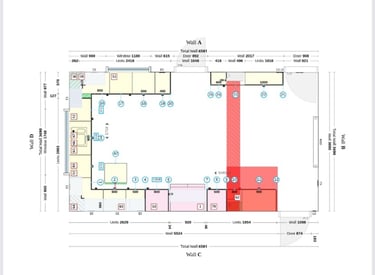 Detailed floor plan diagram showing measurements and layout for a kitchen design in Iffley.