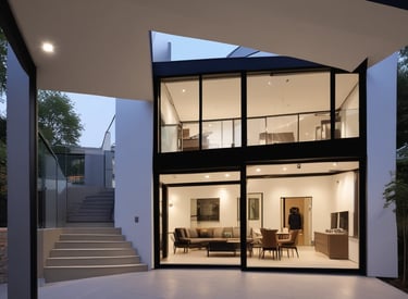 Construction site in the Balearic Islands showing workers building a modern home.