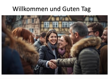 People greeting each other while practising everyday German conversation