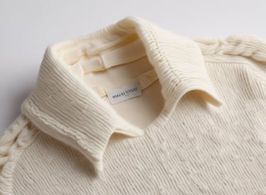 A softly lit image of a woman dressed in elegant, neutral-toned outfit in a clean, modern room.