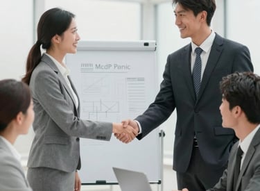 A clean, professional office environment with a team collaborating on digital marketing strategies.
