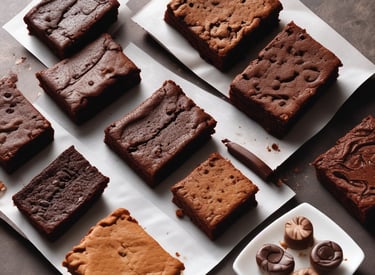 A warm kitchen scene with freshly baked brownies cooling on a rack.