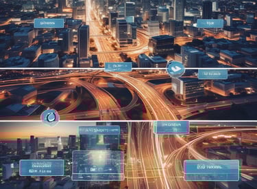 A team collaborating over complex IT system blueprints in a modern office.