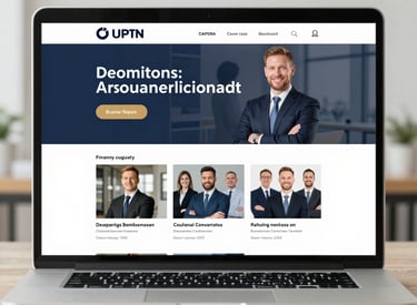 Mobile phone showing a sleek landing page design with WhatsApp integration.