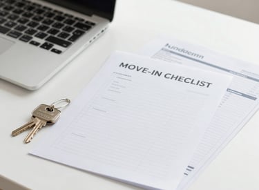 An open booklet with illustrated moving tips and a calm, minimalist design.