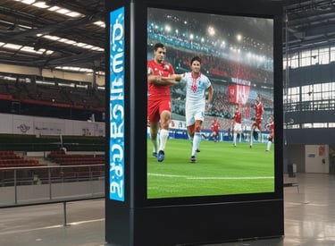 An LED display showing sports scores in a stadium.