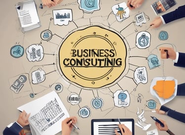 A professional consultant discussing market data with a client over a laptop.