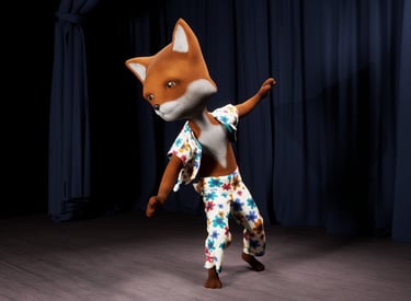 A 3D model of a fox dancing in Unreal Engine.
