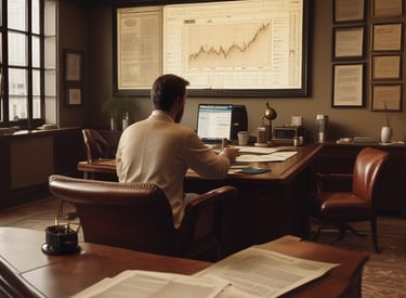 Close-up of financial charts and documents on a sleek desk.