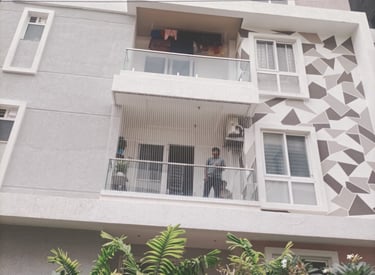 Completed installation showing clean, secure pigeon netting on a Perungudi apartment.