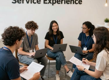 A sleek, modern icon representing data analysis with magnifying glass over customer profiles.