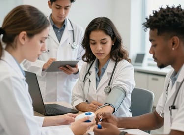 A diverse group of medical students attentively listening during a seminar session.