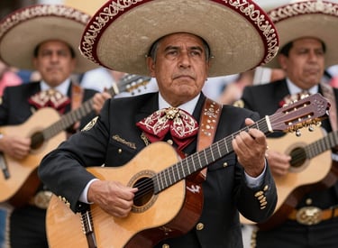 A percussionist playing congas with joyful energy amid festival decorations.