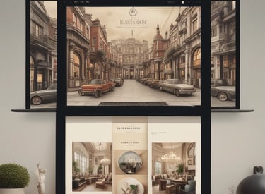 A sleek, modern website homepage design with navy and electric blue accents.