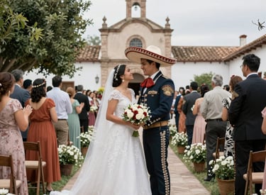 Elegant wedding landing page mockup with floral accents and soft lighting