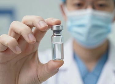 Close-up of a professional holding a vial of Nabota botulinum toxin in a clinical setting.