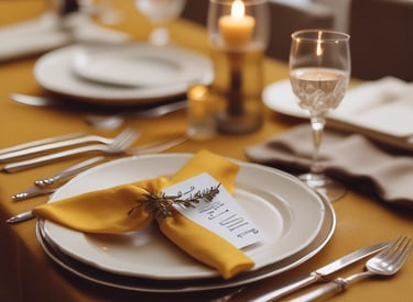 Luxurious dinner setting with fine china and ambient lighting in a chic bistro atmosphere.