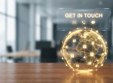 "global corporate gifting service contact section with digital  world map and communication icons"