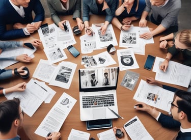 A team brainstorming session with vibrant mood boards.