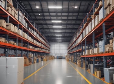 Warehouse worker organizing hardware supplies in a logistics storage yard.
