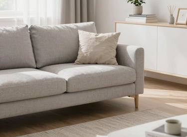 A cozy, spotless living room bathed in natural light.