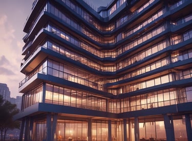 A vibrant 3D animation sequence showcasing architectural designs in motion with dynamic lighting.