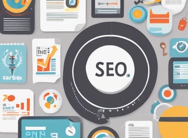 A sleek dashboard showing rising SEO rankings and traffic analytics.