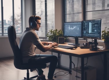 A friendly professional team collaborating over laptops with digital infrastructure graphics.