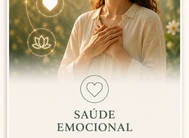 Uma mulher praticando mindfulness para a saúde emocional, representando o cérebro, o coração e lotus