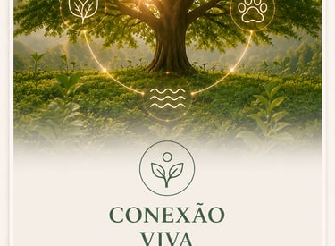 Conexão Viva apresentando a grande árvore ao por do sol com  pessoas, animais e natureza.