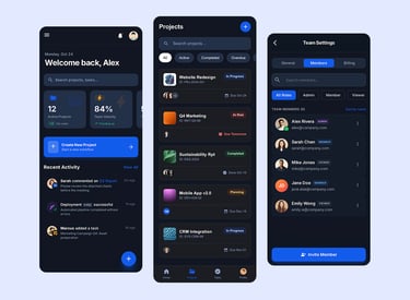 a set of three iphone screens showing the different app icons