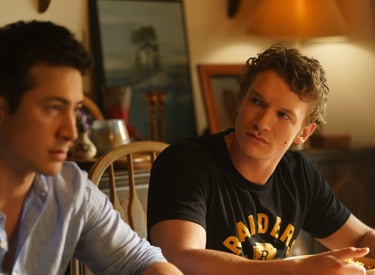 Shane Hollander and Ilya Rozanov at the cottage in Heated Rivalry Season 1 Episode 6