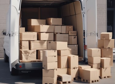 A modern L3H2 delivery van driving through a Dutch industrial area under overcast skies.