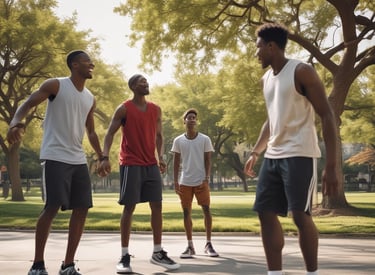 A mentor and young man sharing a conversation on a park bench.