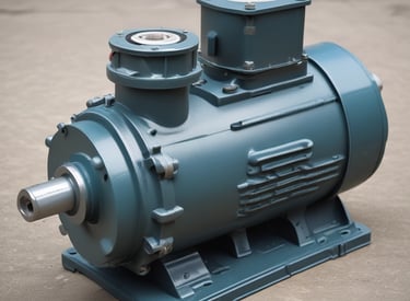 Technician carefully repairing an electric motor in a workshop filled with tools and equipment.