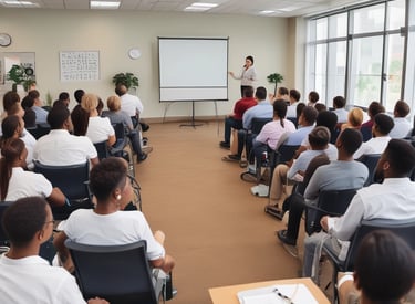 Volunteers distributing adaptive equipment to beneficiaries.